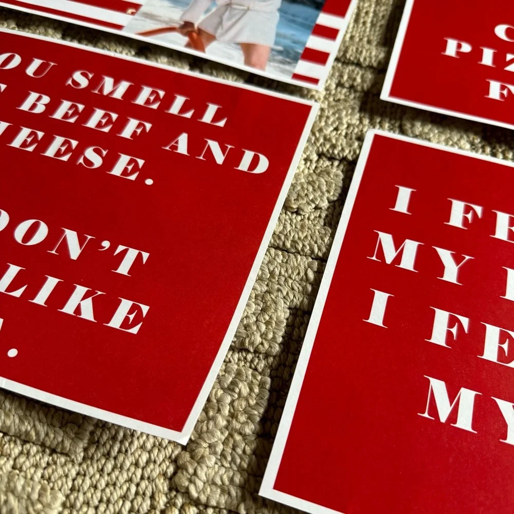 Handmade Christmas movie quotes 8.5x 11” on thick Red and White Quote Cards Set